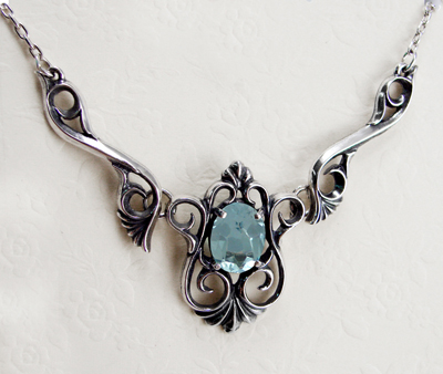 Sterling Silver Victorian Necklace With Blue Topaz